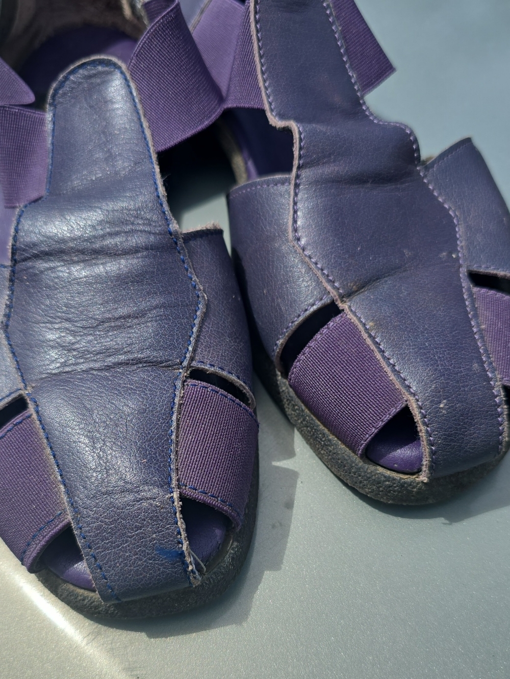AEROSOLES Vintage Purple Leather Fisherman Slip On Strappy Flats Portugal Sz 9